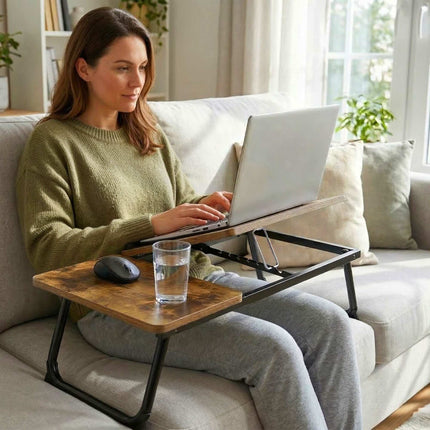 Table pour ordinateur portable réglable - Plateau pliable et inclinable effet bois