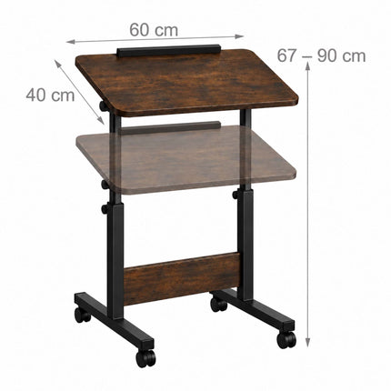 Adjustable Laptop Table with Castors, C-Shaped Frame – Brown, Black, 67-90 cm