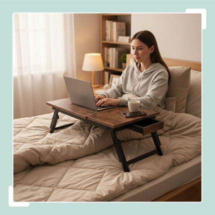 Table pour ordinateur portable réglable avec tiroir - Plateau inclinable, pliable