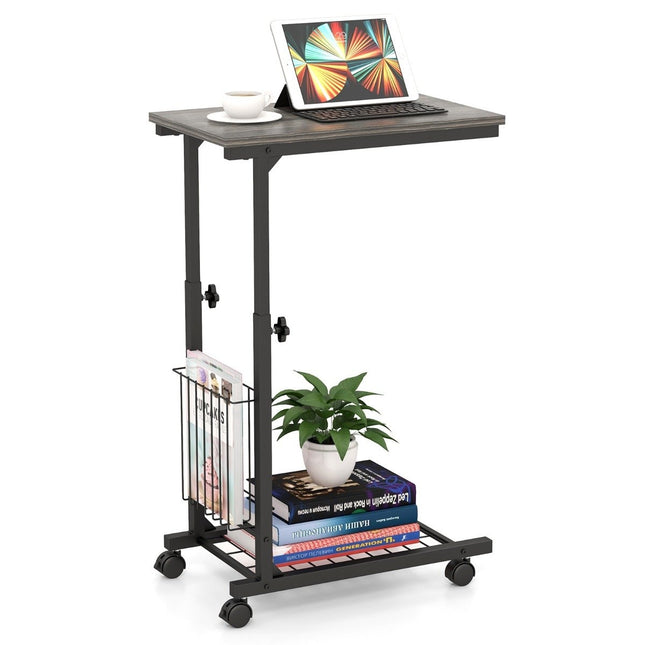 Verstellbarer Laptoptisch mit Ablagekorb und Rollen