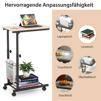 Verstellbarer Laptop-Tisch mit Ablagekorb und Rollen