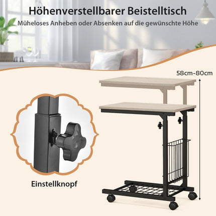 Verstellbarer Laptop-Tisch mit Ablagekorb und Rollen