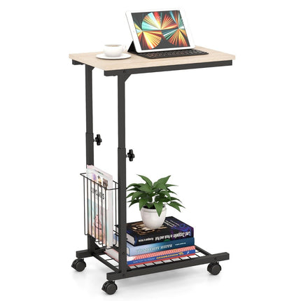 Verstellbarer Laptop-Tisch mit Ablagekorb und Rollen