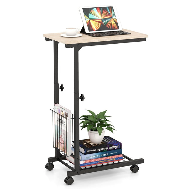 Verstellbarer Laptop-Tisch mit Ablagekorb und Rollen
