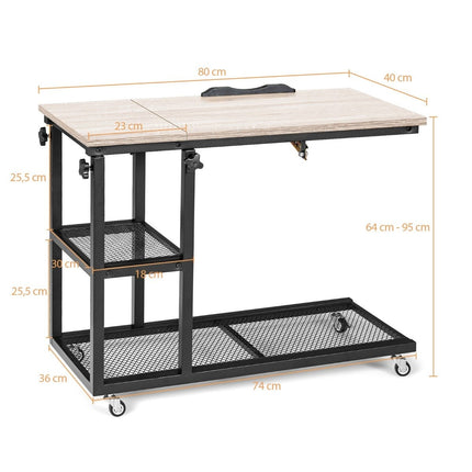 Table réglable pour ordinateur portable avec rangement, plateau inclinable, 80 x 40 cm