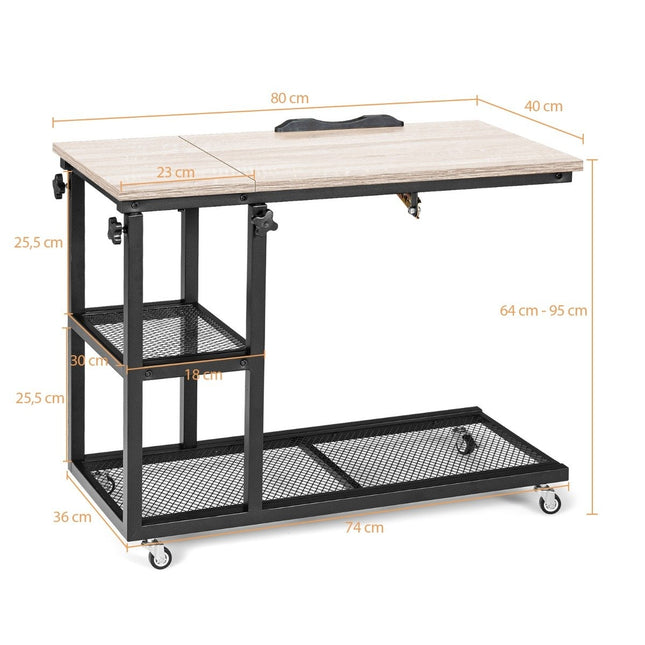 Verstellbarer Laptoptisch mit Stauraum, neigbarer Tischplatte, 80x40 cm