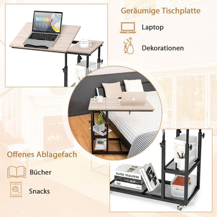 Table réglable pour ordinateur portable avec rangement, plateau inclinable, 80 x 40 cm
