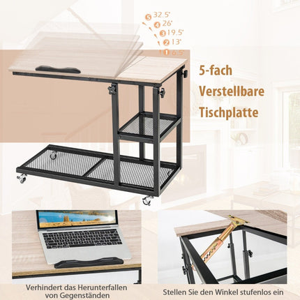 Table réglable pour ordinateur portable avec rangement, plateau inclinable, 80 x 40 cm