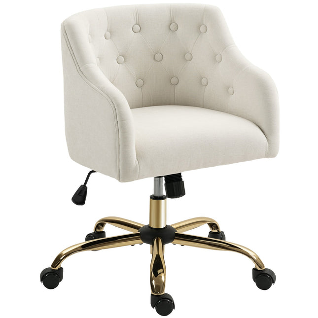 Verstellbarer Bürostuhl im Leinen-Stil, Beige mit goldenen Beinen