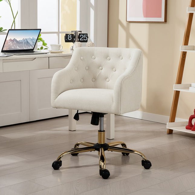 Verstellbarer Bürostuhl im Leinen-Stil, Beige mit goldenen Beinen