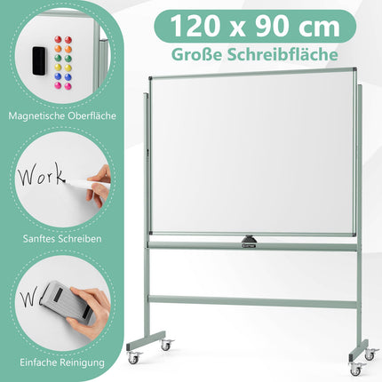Tableau blanc mobile magnétique double face réglable avec roulettes