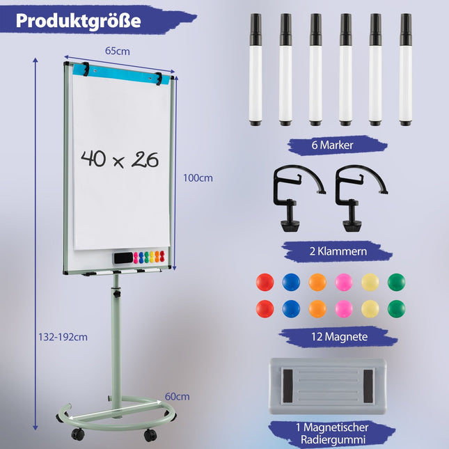 Magnetische höhenverstellbare Schreibtafel mit Rollen und Zubehör