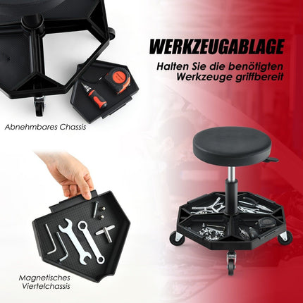 Tabouret de mécanicien réglable avec plateau à outils, capacité de charge de 150 kg