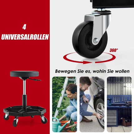 Tabouret de mécanicien réglable avec plateau à outils, capacité de charge de 150 kg