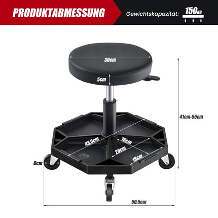 Tabouret de mécanicien réglable avec plateau à outils, capacité de charge de 150 kg