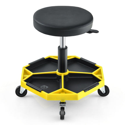 Verstellbarer Mechanikerhocker mit Ablage, 150 kg Tragkraft, Gelb