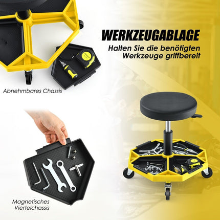 Verstellbarer Mechanikerhocker mit Ablage, 150 kg Tragkraft, Gelb
