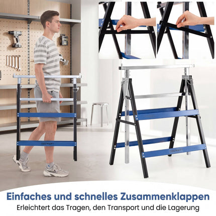 Verstellbare, klappbare Sägeböcke aus Metall, 2er-Pack, Blau
