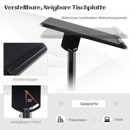 Verstellbares mobiles Rednerpult mit neigbarer Tischplatte, Schwarz
