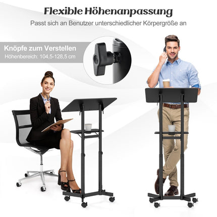 Verstellbares mobiles Rednerpult mit neigbarer Tischplatte, Schwarz