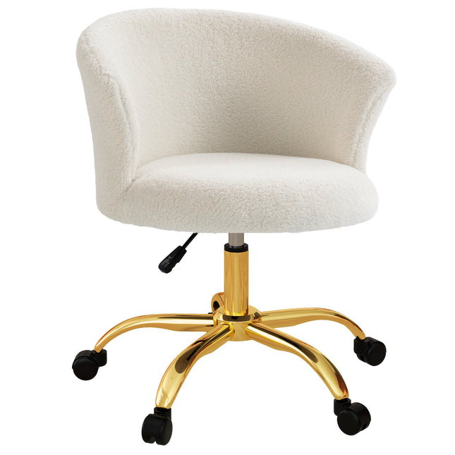 Verstellbarer Bürostuhl, Teddy-Fleece, 58x56x68-76 cm, Weiß