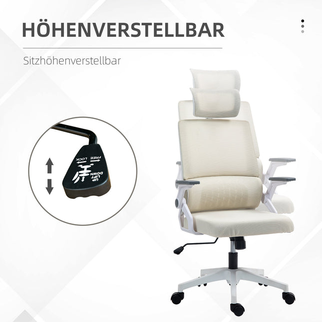 Verstellbarer Bürostuhl mit Kopfstütze, Beige, 60x61x121,5 cm