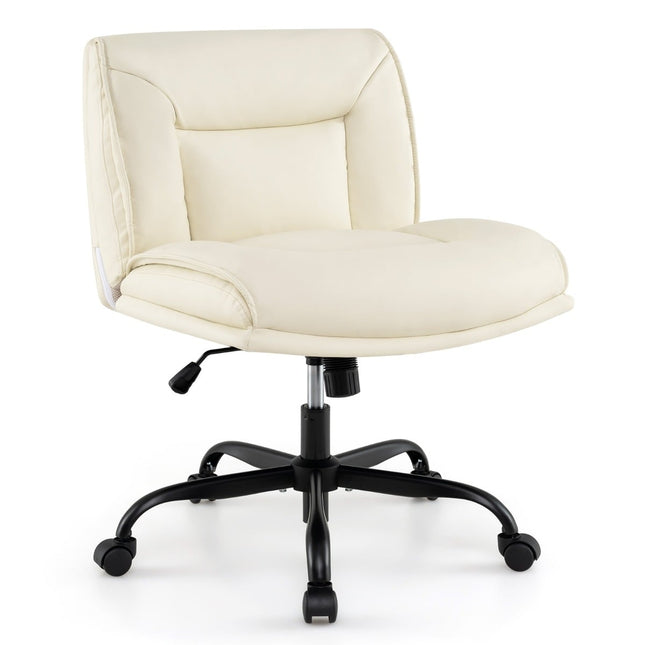Verstellbarer Bürostuhl mit Rollen, breiter Sitzfläche, Beige
