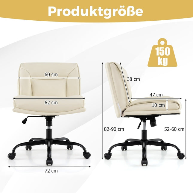 Verstellbarer Bürostuhl mit Rollen, breiter Sitzfläche, Beige