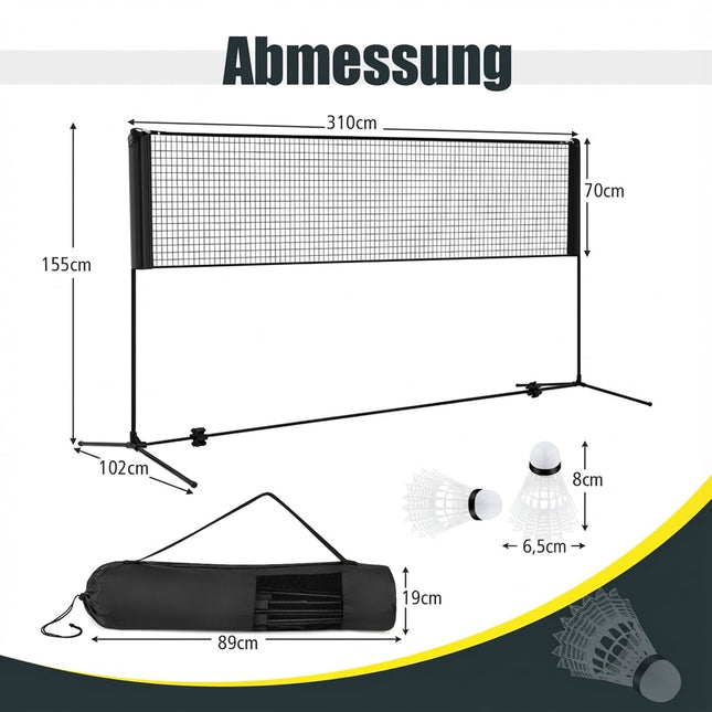 Verstellbares Outdoor-Badmintonnetz mit Ständer, Schwarz