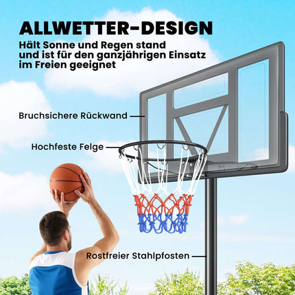 Panier de basket-ball extérieur réglable 135-305 cm avec roulettes