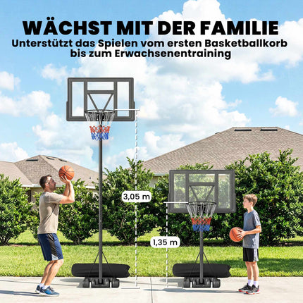 Panier de basket-ball extérieur réglable 135-305 cm avec roulettes