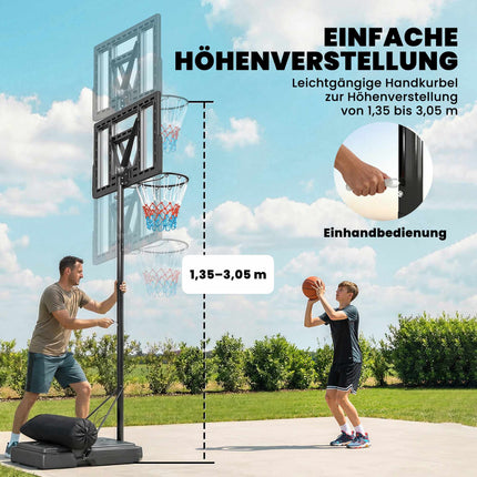 Panier de basket-ball extérieur réglable 135-305 cm avec roulettes