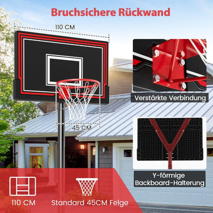 Panier de basket-ball extérieur réglable avec roulettes et base remplissable