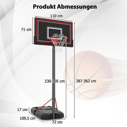 Panier de basket-ball extérieur réglable avec roulettes et base remplissable