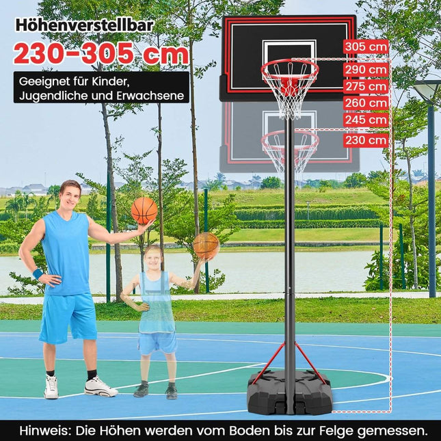 Verstellbarer Outdoor-Basketballkorb mit Rollen und befüllbarem Standfuß
