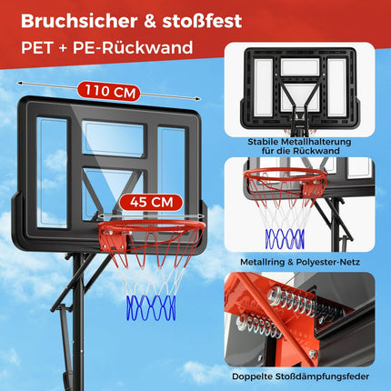 Verstellbarer Outdoor-Basketballkorb mit Rollen & Gewichtstasche