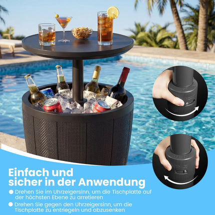 Table basse d'extérieur réglable avec glacière de 38 L, noire