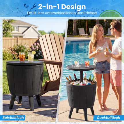 Table basse d'extérieur réglable avec glacière de 38 L, noire