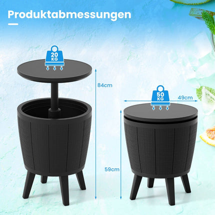 Table basse d'extérieur réglable avec glacière de 38 L, noire