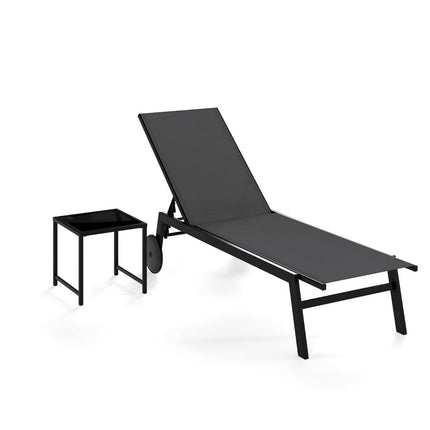 Ensemble de chaise longue d'extérieur réglable avec table, gris