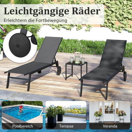 Ensemble de chaise longue d'extérieur réglable avec table, gris