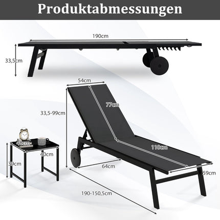 Ensemble de chaise longue d'extérieur réglable avec table, gris