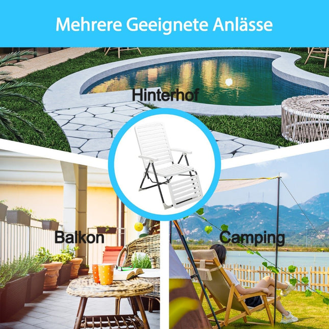 Verstellbarer Outdoor-Liegestuhl mit Fußstütze, klappbar, weiß