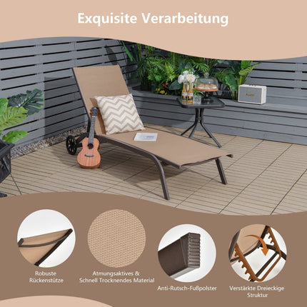 Fauteuil inclinable d'extérieur réglable en acier avec roulettes, marron