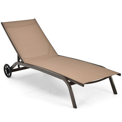 Fauteuil inclinable d'extérieur réglable en acier avec roulettes, marron