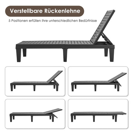 Transat d'extérieur réglable, noir, 190 x 57,5 x 29 cm