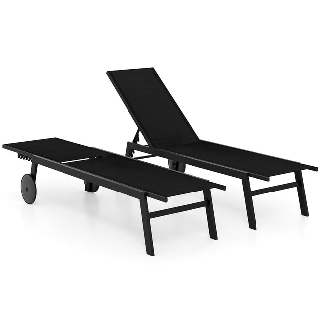 Ensemble de bain de soleil d'extérieur réglable avec roulettes, noir