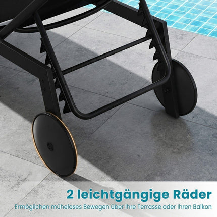 Chaise longue d'extérieur réglable avec roulettes, tissu à séchage rapide
