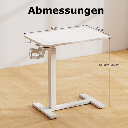 Table de lit réglable avec roulettes dissimulées et porte-gobelet