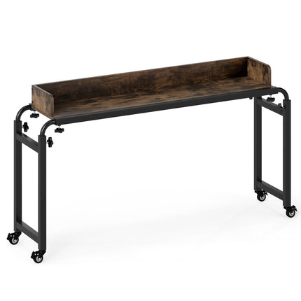 Table de lit réglable à roulettes, marron rustique